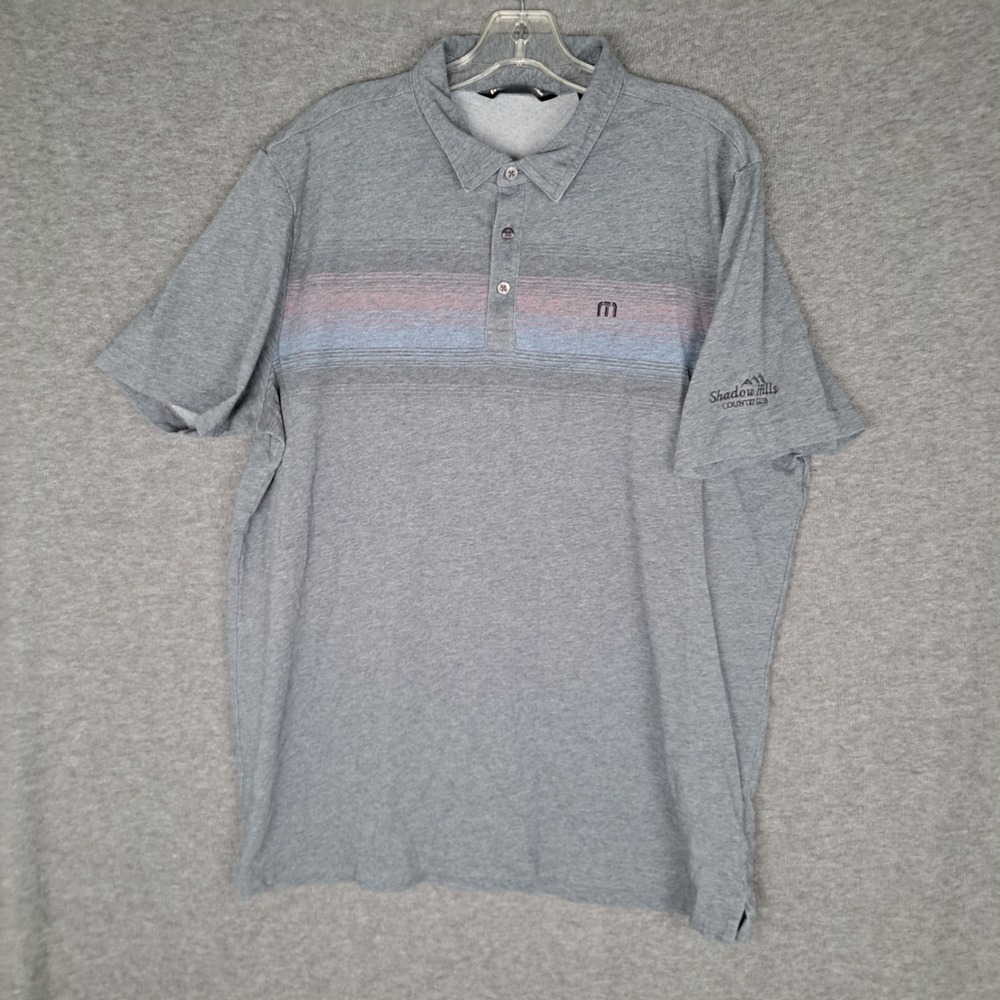TravisMathew Polo Shirt Men XL Gray Striped Shadow Hills Country Club Golf Short